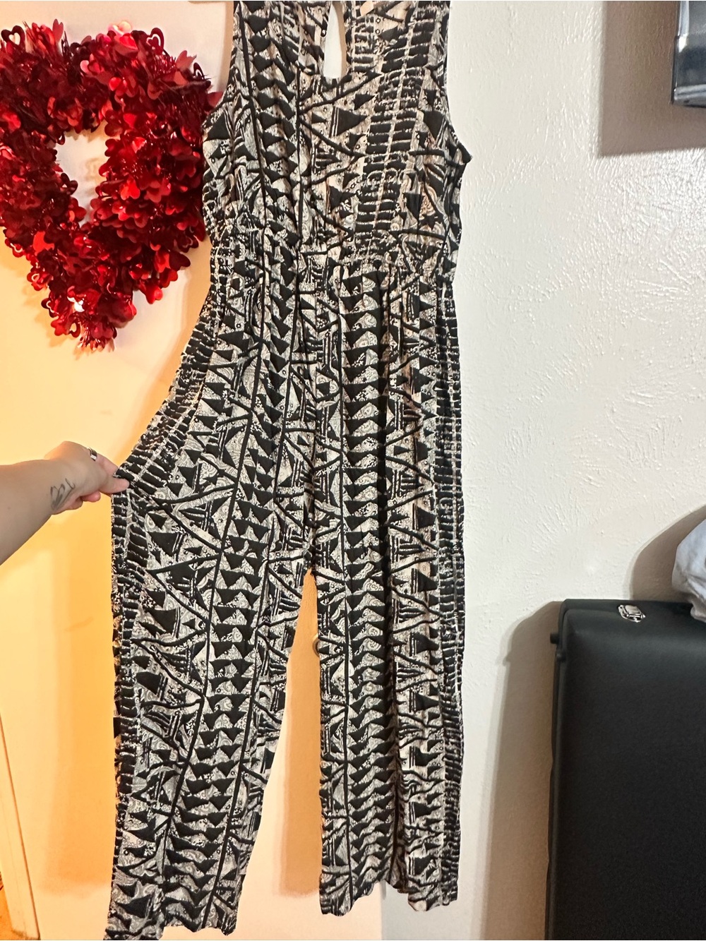 Mossimo Supply Co. Black & White Geometric Sleeveless Jumpsuit